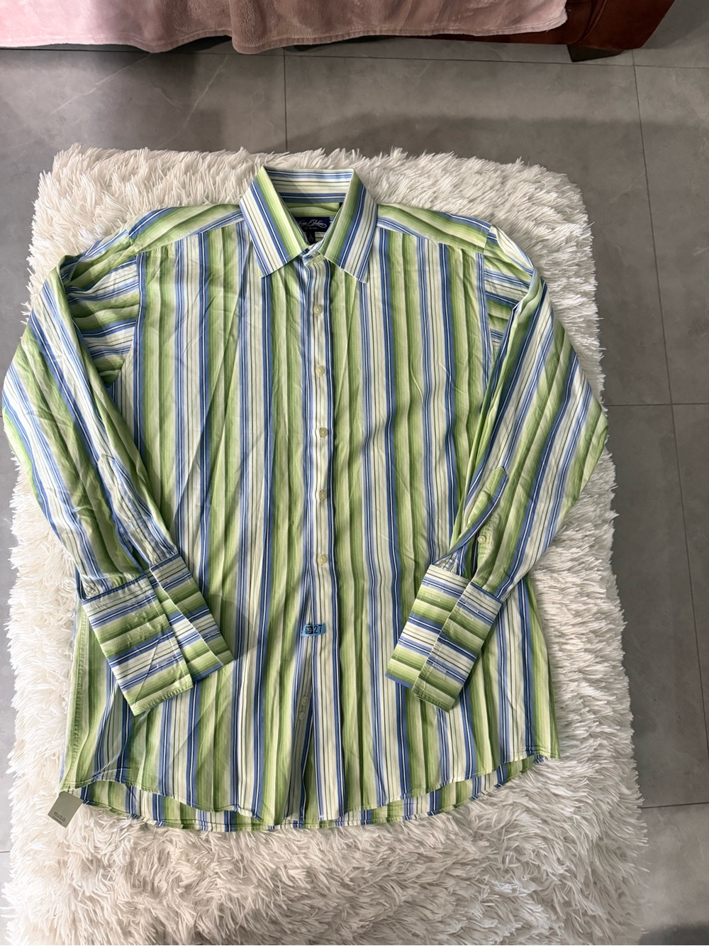 Sean John’s Men's Striped Button-Up Shirt - Green Blue White